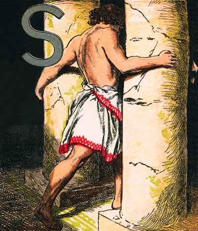Samson (kleurenlitho) door English School