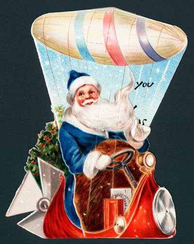 Kerstman die luchtschip bestuurt, Kerstkaart door English School