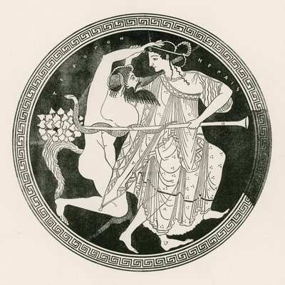 Satyr en Maenade (gravure) door English School
