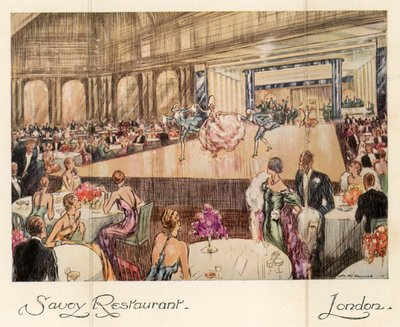 Savoy Restaurant, Londen (kleurenlitho) door English School