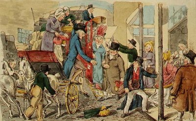 Scène bij een Herberg, De Aankomst van een Koets, c.1820 door English School