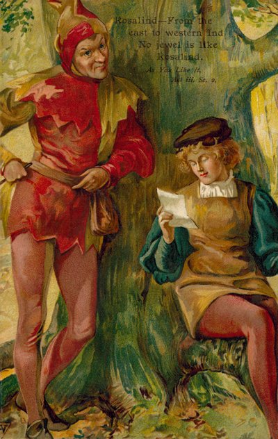 Scène uit As You Like It van William Shakespeare (kleurenlitho) door English School