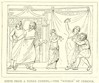 Scène uit een Romeinse komedie,--De Andria van Terentius door English School