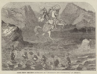 Scène uit de Nieuwe Pantomime van "Harlequin and O