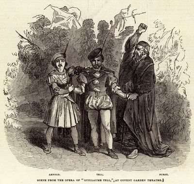 Scène uit de opera "Guillaume Tell," in het Covent Garden Theatre door English School