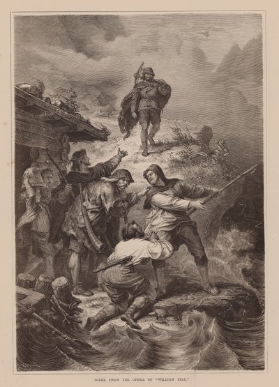 Scène uit de opera van "William Tell" (gravure) door English School