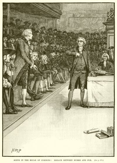Scène in het Lagerhuis: Breuk tussen Burke en Fox door English School
