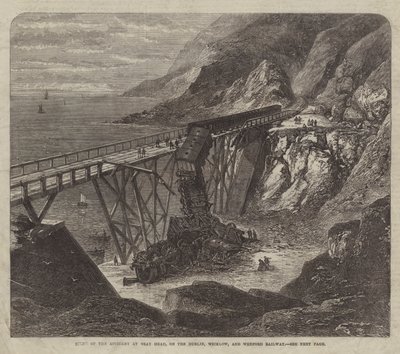 Scène van het ongeluk bij Bray Head, op de Dublin, Wicklow en Wexford Railway door English School