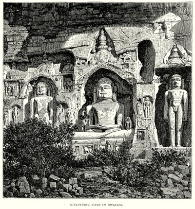 Gebeeldhouwde grot in Gwalior (gravure) door English School