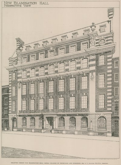 Geselecteerd ontwerp voor de Examenzaal, Royal College of Physicians and Surgeons door English School