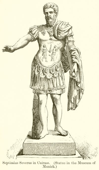 Septimius Severus in harnas. (Beeld in het museum van München) door English School