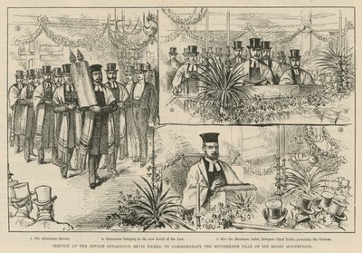 Dienst in de Joodse Synagoge, Bevis Marks, ter herdenking van het honderdste jaar van Sir Moses Montefiore door English School