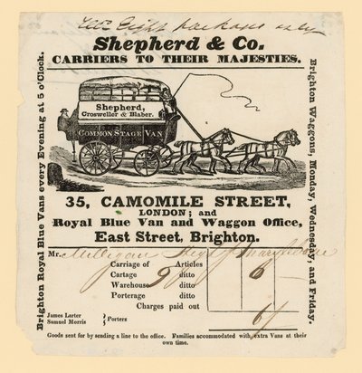 Shepherd & Co rekening. Brighton naar Londen door English School