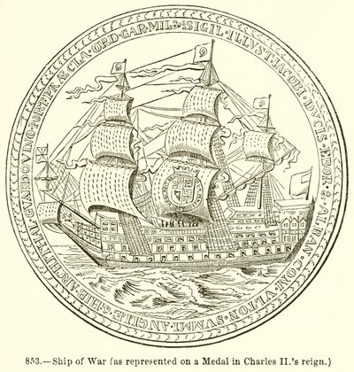 Oorlogsschip (zoals Afgebeeld op een Medaille in de Regering van Karel II) door English School