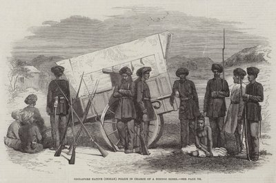 Sholapore Inheemse (Indiase) Politie in Bewaring van een Hindoe Opstandeling (gravure) door English School