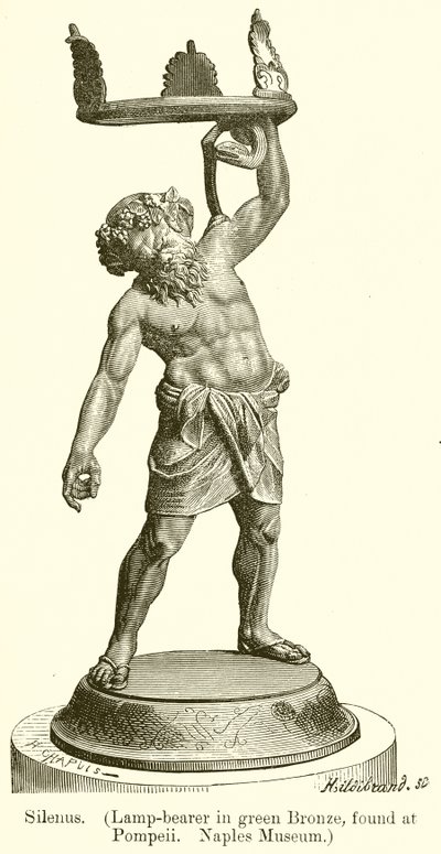 Silenus. (Lampdrager in groen brons, gevonden in Pompeii. Napels Museum) (gravure) door English School