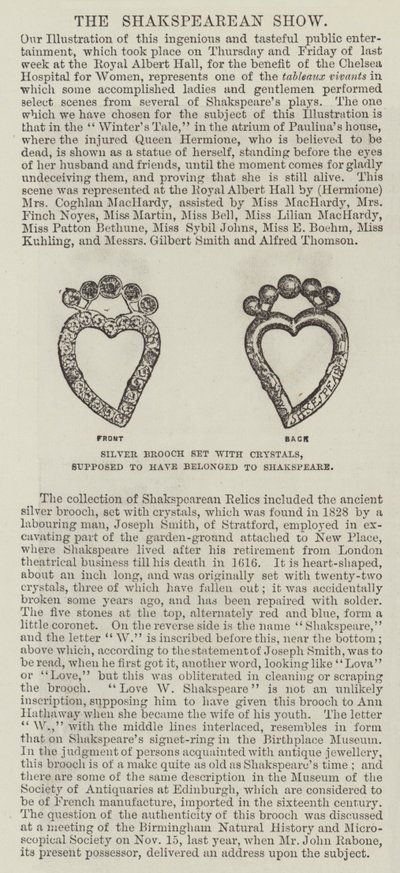 Zilveren broche bezet met kristallen, verondersteld te hebben toebehoord aan Shakespeare door English School