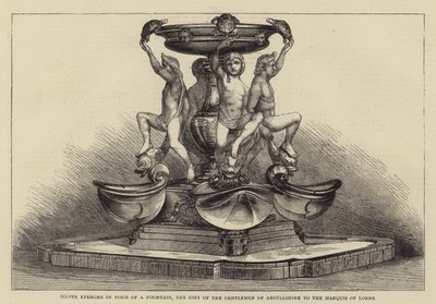 Zilveren epergne in de vorm van een fontein, het geschenk van de heren van Argyllshire aan de markies van Lorne (gravure) door English School