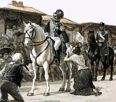 Simon Bolivar rijdt triomfantelijk door de straten van Caracas door English School