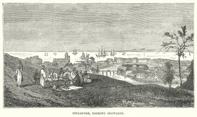 Singapore, kijkend naar zee (gravure) door English School