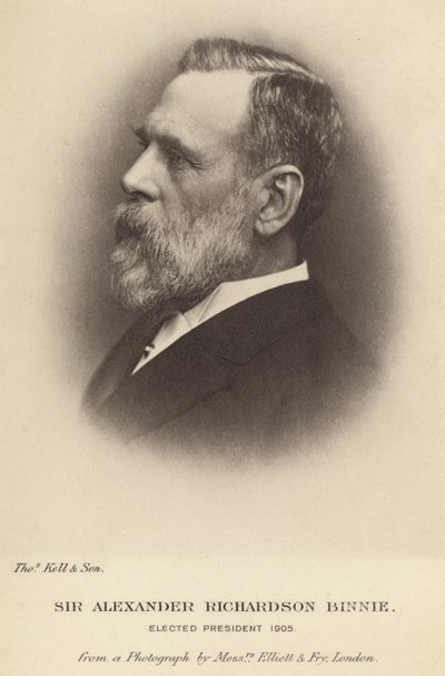 Sir Alexander Richardson Binnie verkozen tot voorzitter van de Institution of Civil Engineers in 1905 door English School
