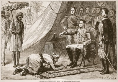 Sir David Ochterlony en de Ghoorka boodschapper, illustratie uit Cassells Geïllustreerde Geschiedenis van India door James Grant, uitgegeven 1879 door English School