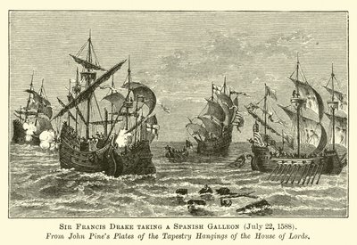 Sir Francis Drake neemt een Spaanse Galjoen, 22 juli 1588 door English School