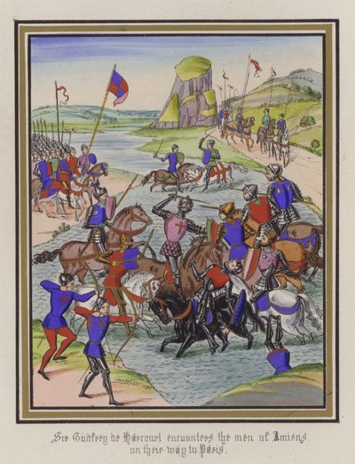 Sir Godfrey De Harcourt ontmoet de mannen van Amiens op weg naar Parijs door English School