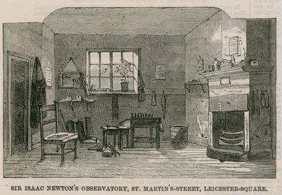 Het observatorium van Sir Isaac Newton, St Martins Street, Leicester Square, Londen door English School