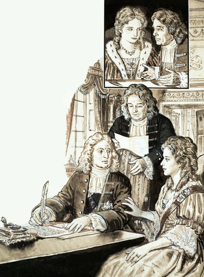 Sir Robert Walpole en koning George II door English School