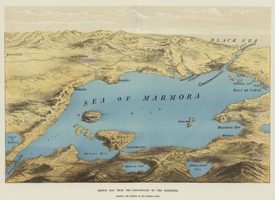 Schetskaart van de Dardanellen tot de Bosporus (chromolitho) door English School