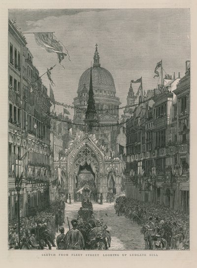 Schets vanaf Fleet Street kijkend naar Ludgate Hill door English School