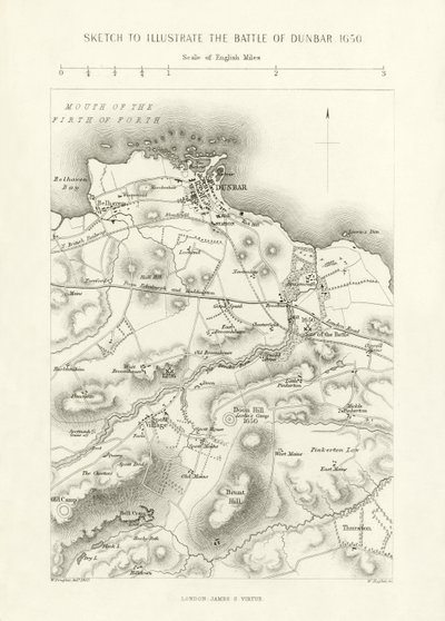 Schets ter illustratie van de Slag bij Dunbar, 1650 door English School