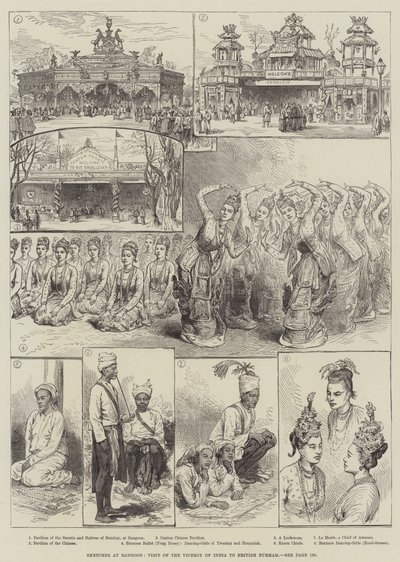 Schetsen in Rangoon, bezoek van de onderkoning van India aan Brits Birma door English School