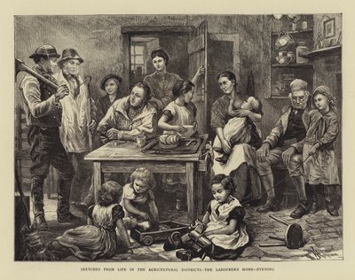 Schetsen uit het leven in de landbouwdistricten, het huis van de arbeider, avond door English School