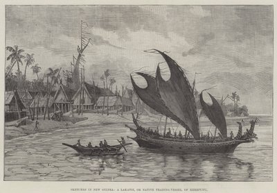 Schetsen in Nieuw-Guinea, een Lakatoi, of Inheems Handelsvaartuig, van Kerepunu door English School