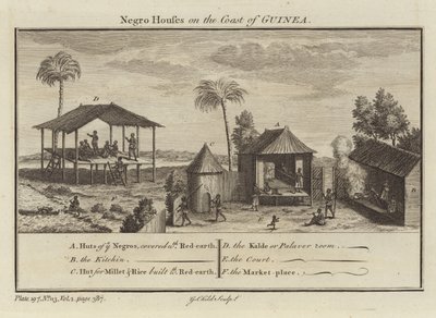Slavenhuizen aan de kust van Guinee door English School