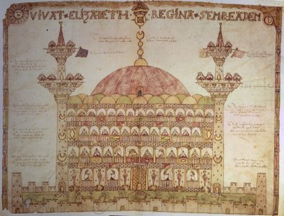 Sloane 5234 fol.91v-92 Weergave van Haghia Sophia, Constantinopel, met vers door Thomas Morgan door English School