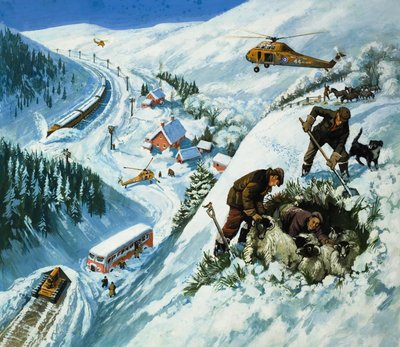 Snow Rescue (gouache op papier) door English School