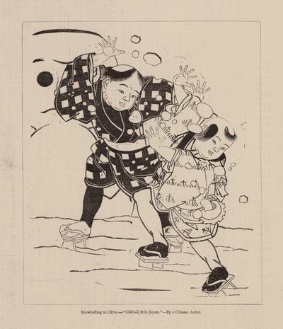 Sneeuwballen in China, "Het kinderleven in Japan," door een Chinese kunstenaar (gravure) door English School