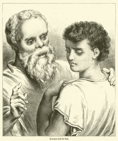 Socrates en zijn zoon (gravure) door English School