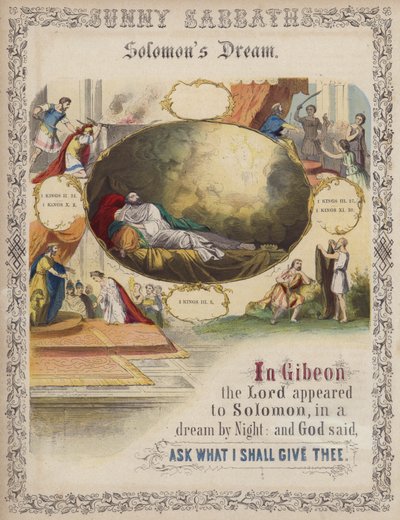 De droom van Salomo (gekleurde gravure) door English School