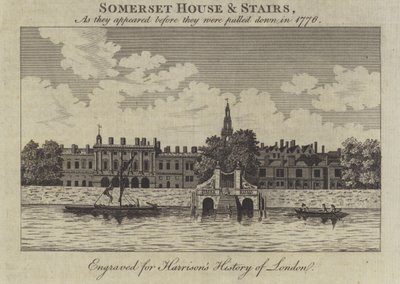 Somerset House en trappen, Londen, zoals ze eruitzagen voordat ze in 1776 werden afgebroken door English School