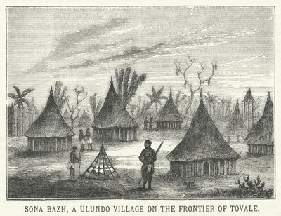Sona Bazh, een Ulundo-dorp aan de grens van Tovale (gravure) door English School