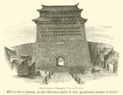 Zuidpoort van keizerlijke stad Peking (gravure) door English School