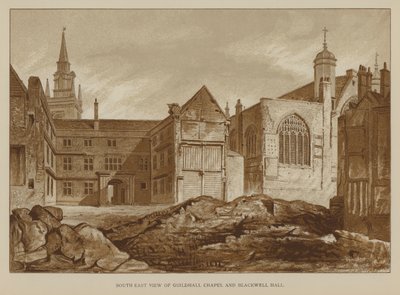 Zuidoostelijke aanblik van Guildhall Chapel en Blackwell Hall, City of London door English School