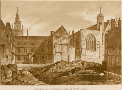 Zuidoostelijk uitzicht op Guildhall Kapel en Blackwell Hall, Londen door English School