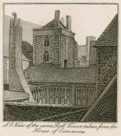 Zuidoostelijk uitzicht op de Bell Tower, St Stephens Chapel, genomen vanuit het House of Commons door English School