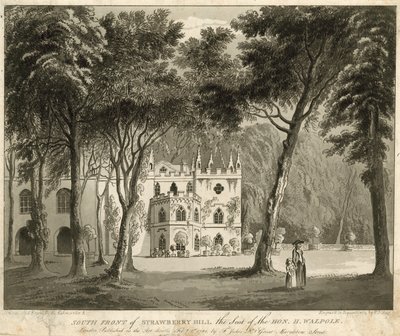 Zuidgevel van Strawberry Hill, Twickenham, Londen, het huis van de Eerwaarde Horace Walpole door English School