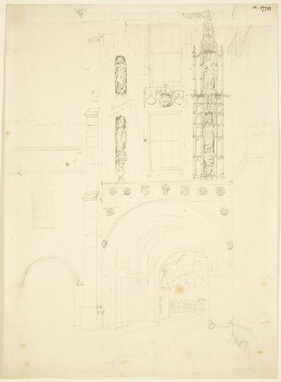 Zuidaanzicht van Abbey Gatehouse van de kathedraal van Bristol door English School